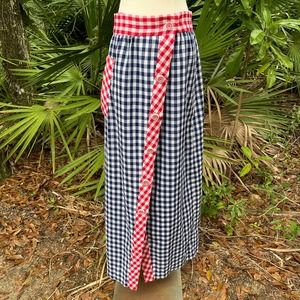 Vintage 70s Gingham Maxi Skirt Wrap Style Faux Buttons Picnic Pocket Size XS S